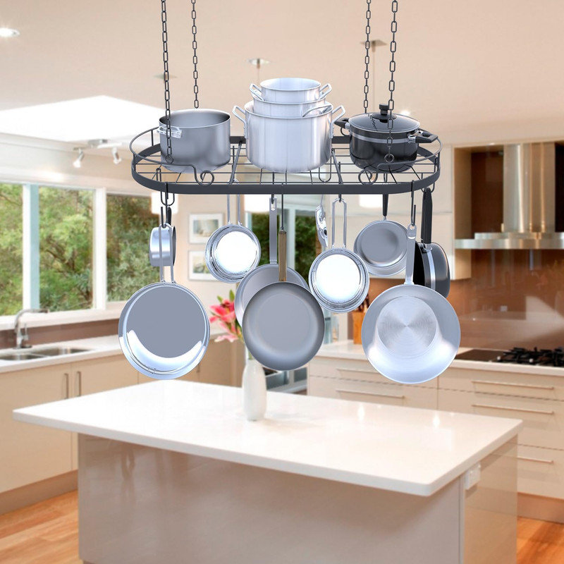 Prep & Savour 33” Oval Pan Rack Hanging, Heavy Duty Ceiling Pot Rack ...