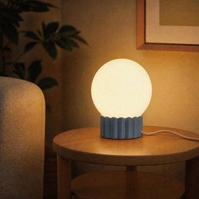6.9" Modern Dimmable Opal Glass Globe Table Lamp with Blue Resin Base, cULus Certified for Bedroom, Living Room,  Home Office or Study Room