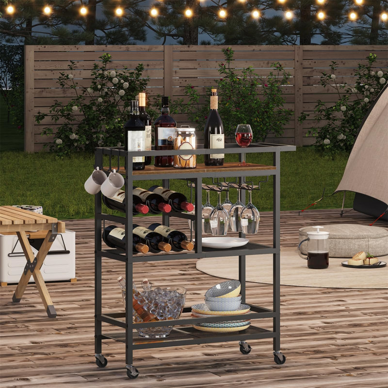 Modern Kitchen Serving Cart With Multi-Level Storage, Rustic Brown