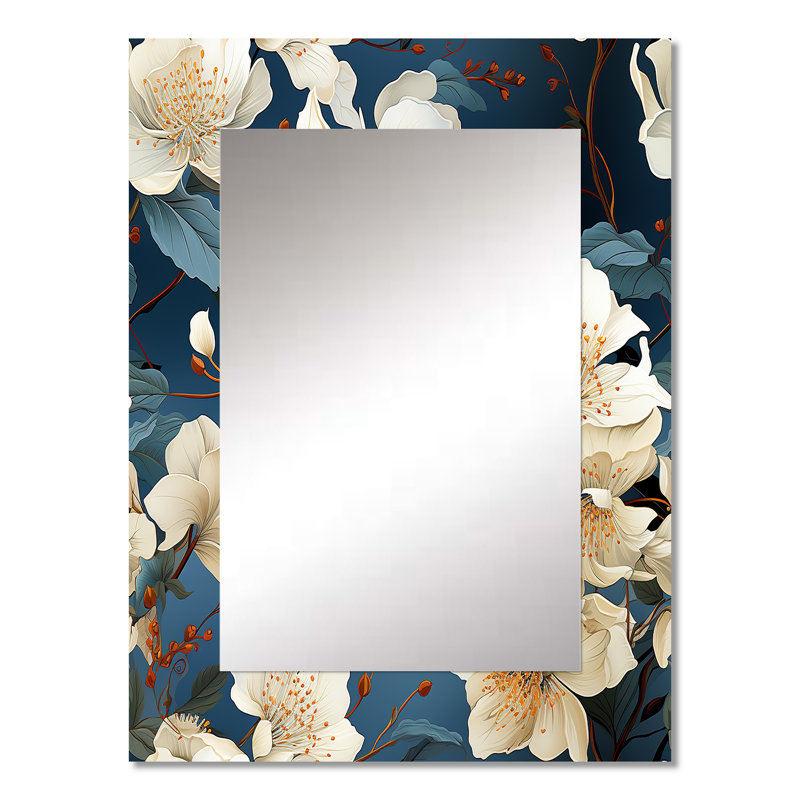 Motif floral d'orchidées asiatiques bleues et blanches Westra - miroir décoratif floral, miroir mural floral, impression d'art en métal