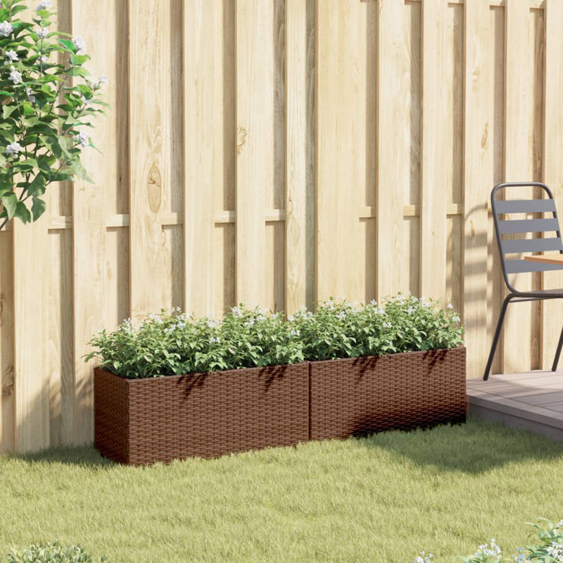Garden Planters With Wheels 2 Pcs 32x38 Cm Poly Rattan, Brown