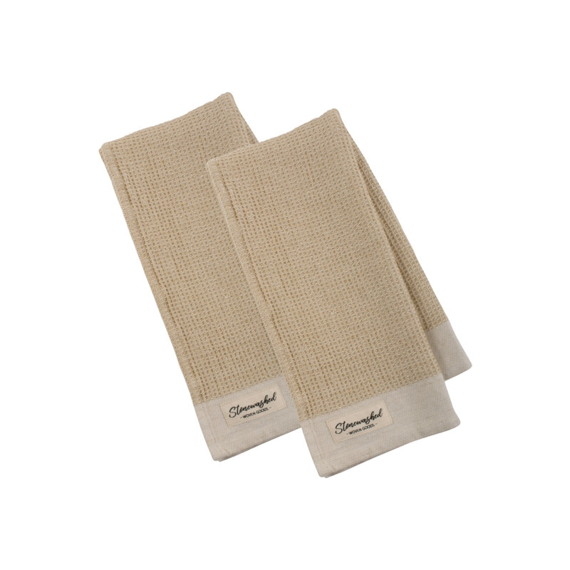 Washed Waffle Dishtowel Set/2, Pebble, Beige
