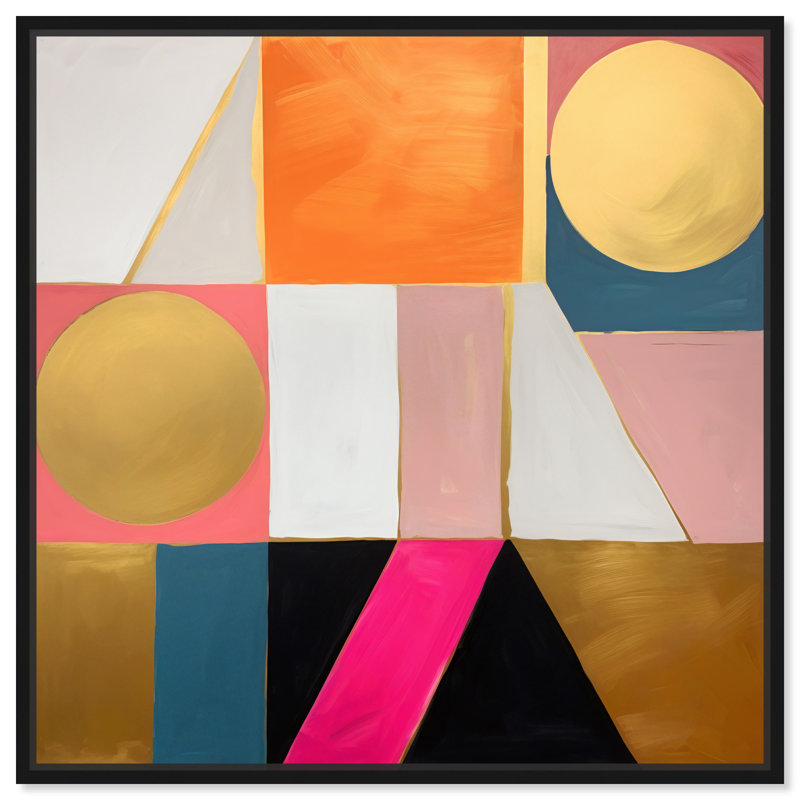 Art géométrique abstrait sur toile, chiffres géométriques en 2 dimensions par Art Remedy, H 91 cm x l 61 cm, Cadre noir