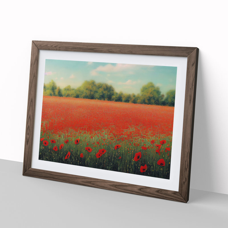 A Lush Poppy Field Flowers - Framed Print, 25cm H x 34cm W x 2cm D, Walnut