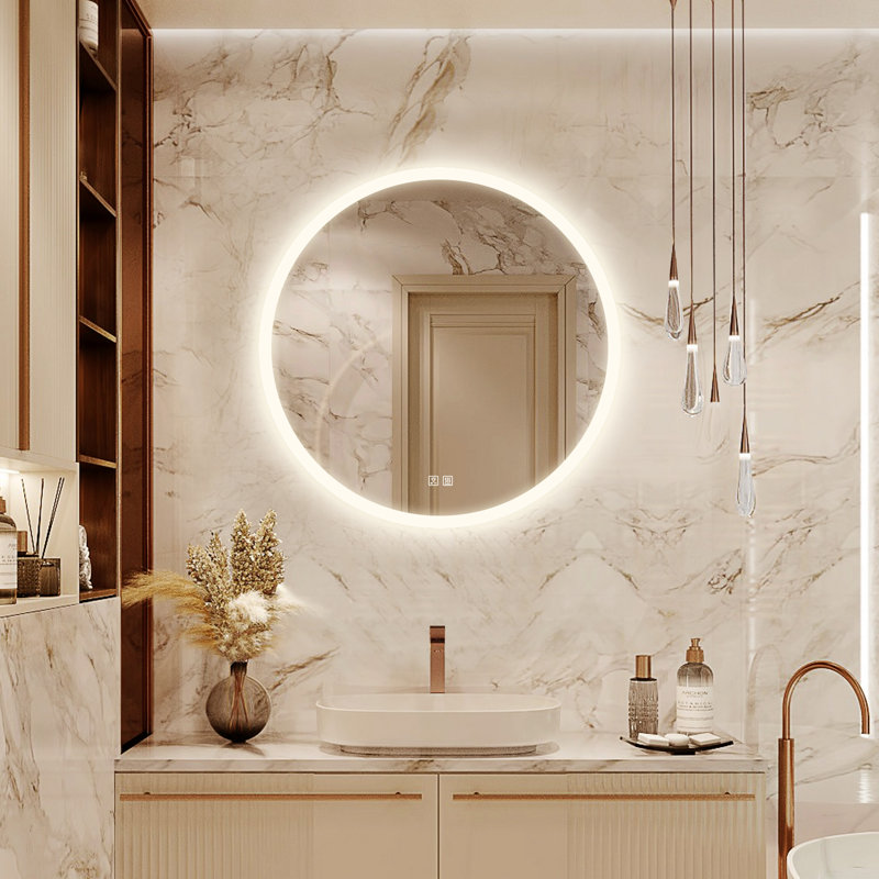 Naliyah Round Energy Saving Copper-Free Silver LED Lighted Bathroom / Vanity Mirror, Anti-Fog, Dimmable, 32" x 32"