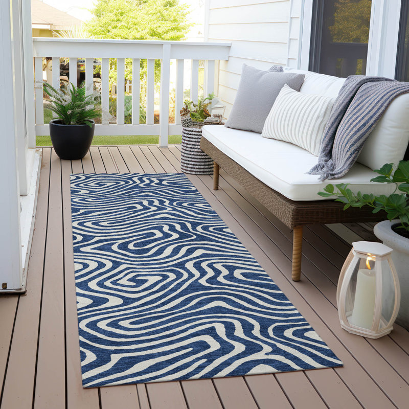 Evalora Blue Washable Indoor-Outdoor Rug - , 2'3" x 7'6"