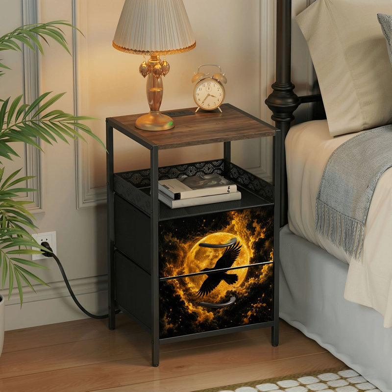 Table de chevet 2 tiroirs avec station de charge, table de chevet pour chambre avec ports USB et amp; Table de chevet noire Outlets Outlet