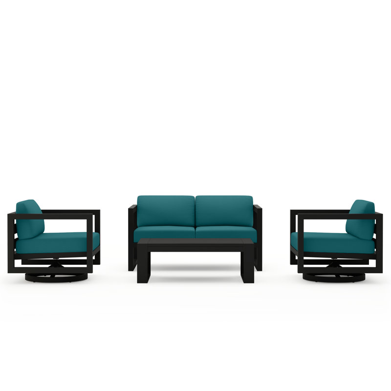 Avion 4 Piece Loveseat Set With Swivel, Spectrum Indigo Sunbrella®, Black