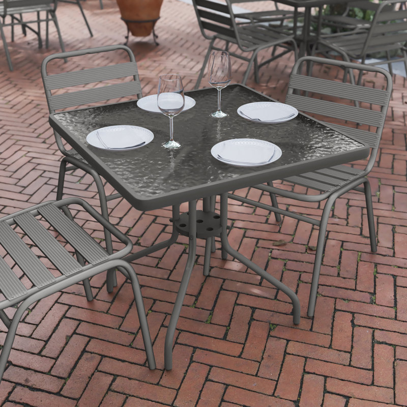 Table carrée en verre trempé Amlie, Transparent / Argent, H 28 po x l 31,5 po x P 31,5 po