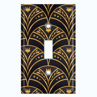 Metal Light Switch Plate Outlet Cover (Yellow Black Wallpaper Elegant Damask Pattern - Single Toggle)