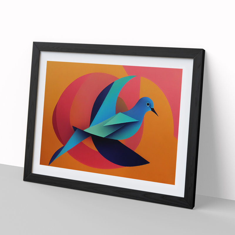 Dove Bird Abstract Vol.5 - Single Picture Frame Print, 46cm H x 64cm W x 2cm D, Black
