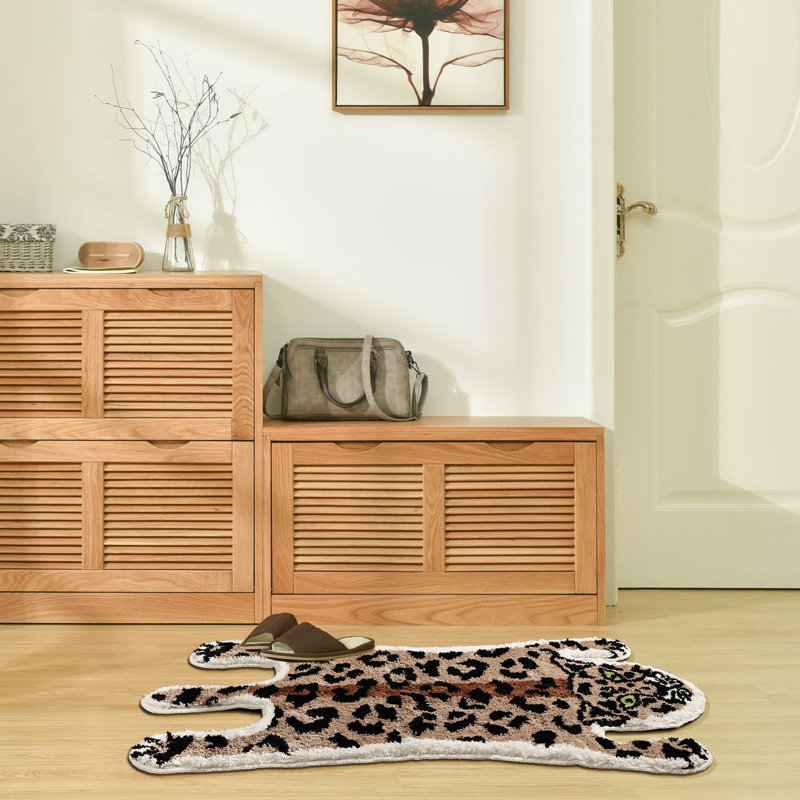  Leopard Bath Mat For Bathroom, Cute Brown Leopard Cartoon Bath Mats, Non Slip Animal Shaped Absorbent Bathtub Rug Plush Shower Rugs