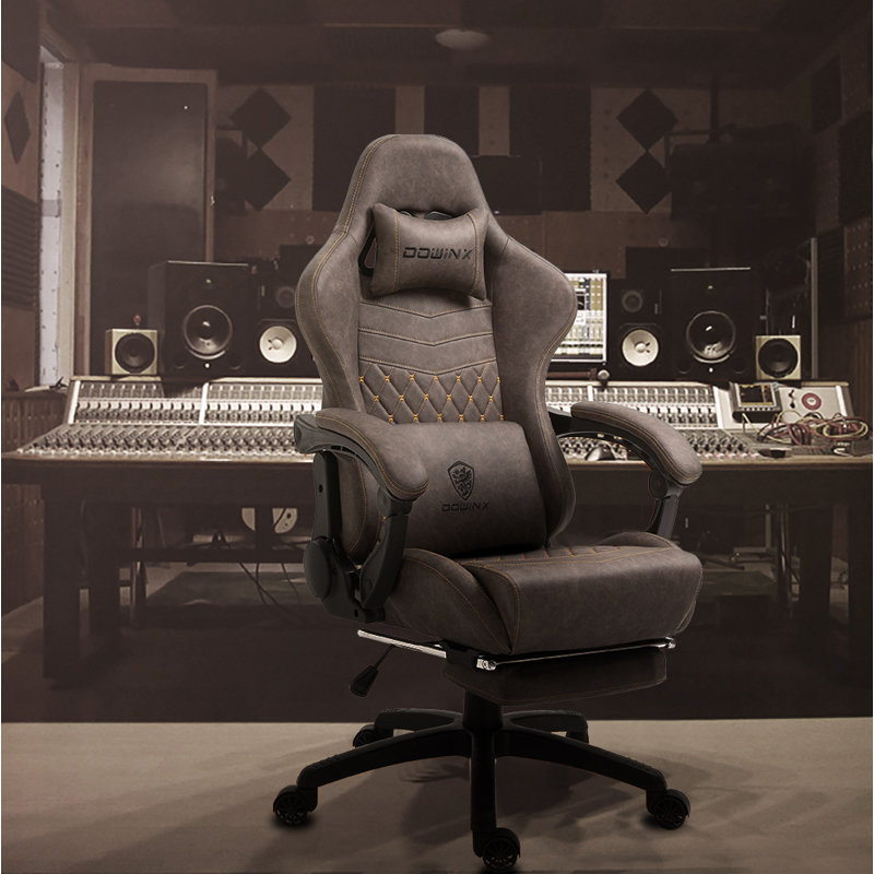 Dowinx Adjustable Ergonomic Swiveling PC & Racing Game Chair with Footrest, Brown
