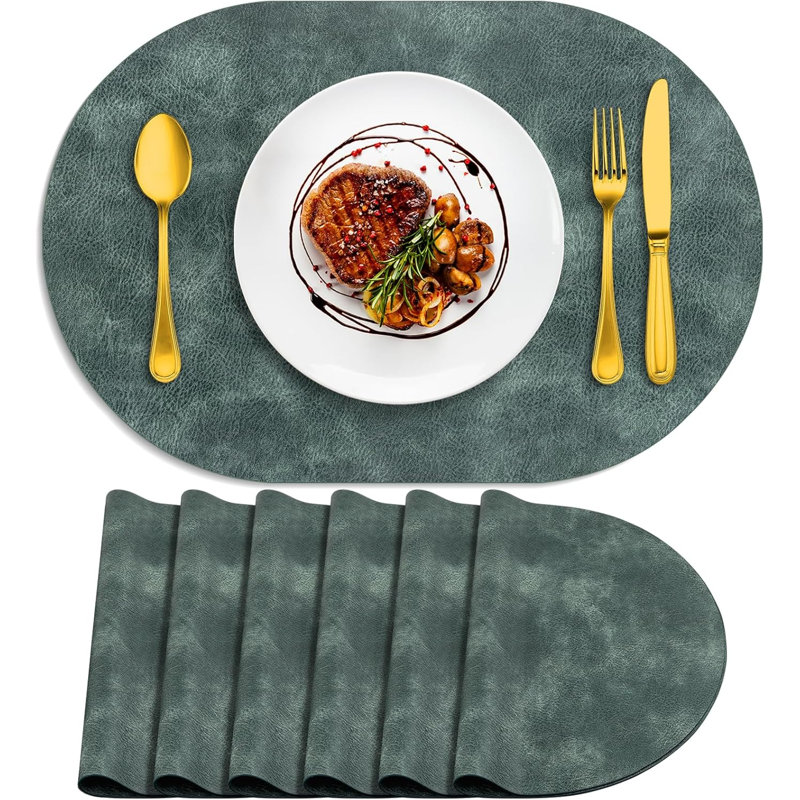 Napperons, ensemble de 6 napperons ovales résistants à la chaleur et lavables de 12 po x 17 po, napperons imperméables, napperons lavables pour cuisine, salle à manger, bleu et vert