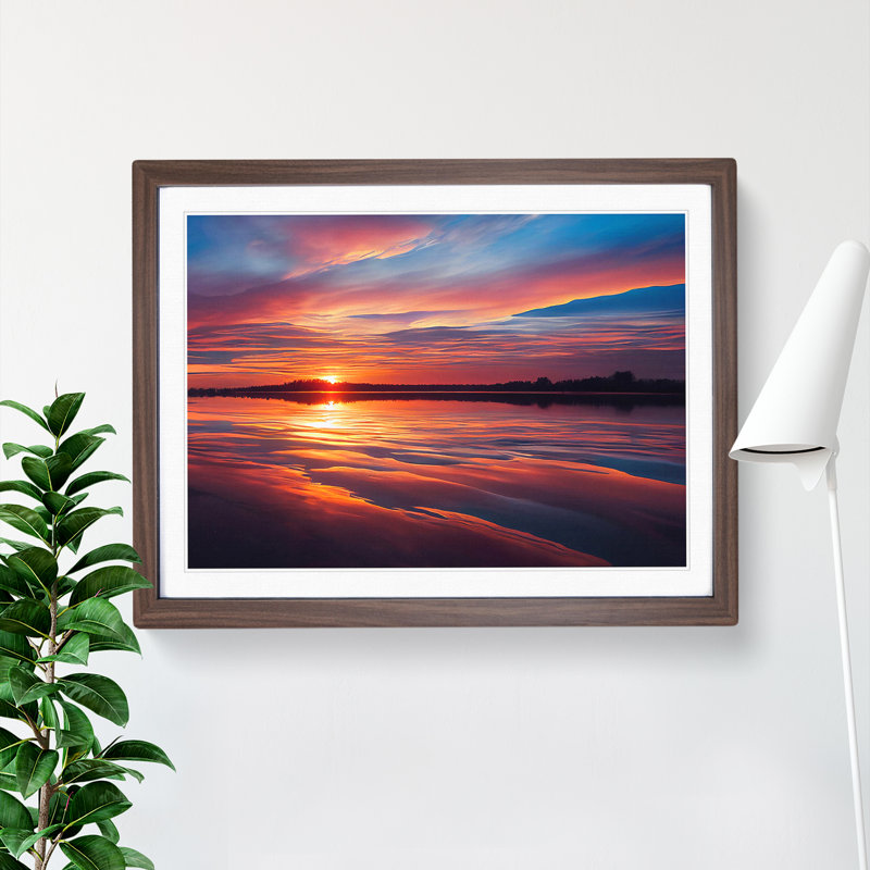 Lively Seascape At Sunset Framed Print, 34cm H x 46cm W, Walnut