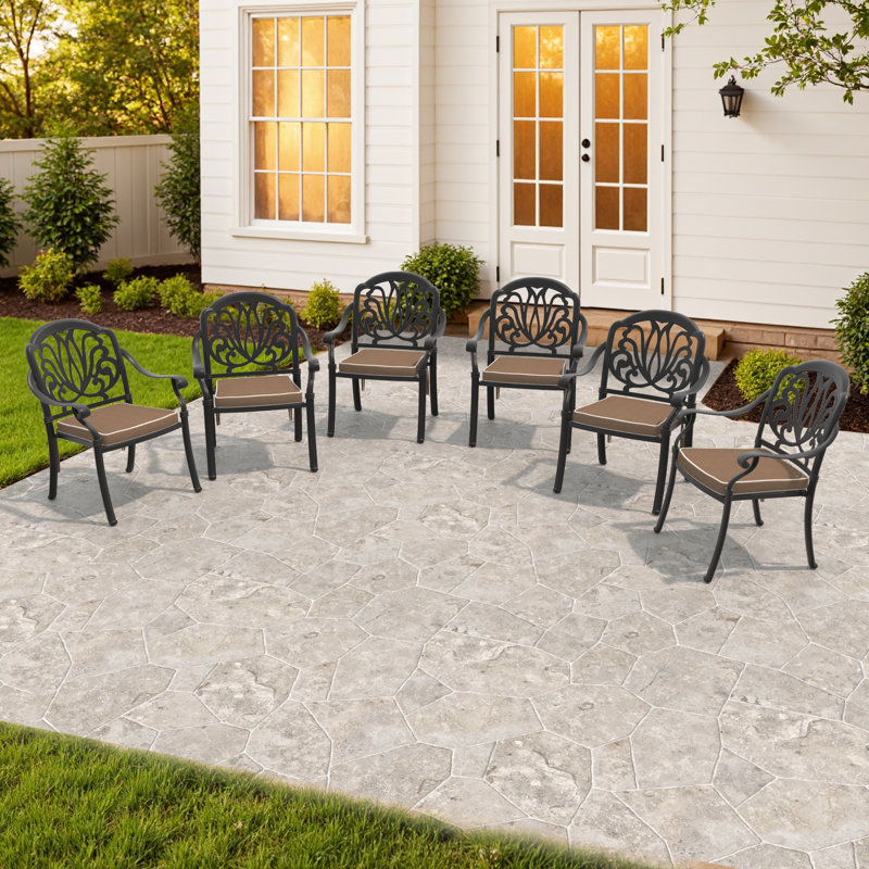 Ensemble de 6 chaises de patio empilables avec coussins brun