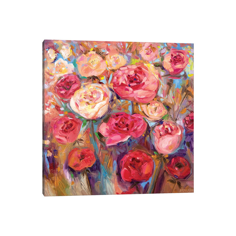 Roses 1 Piece Painting on Canvas, 93.98 cm H x 93.98 cm W x 1.91 cm D, Wrapped Canvas