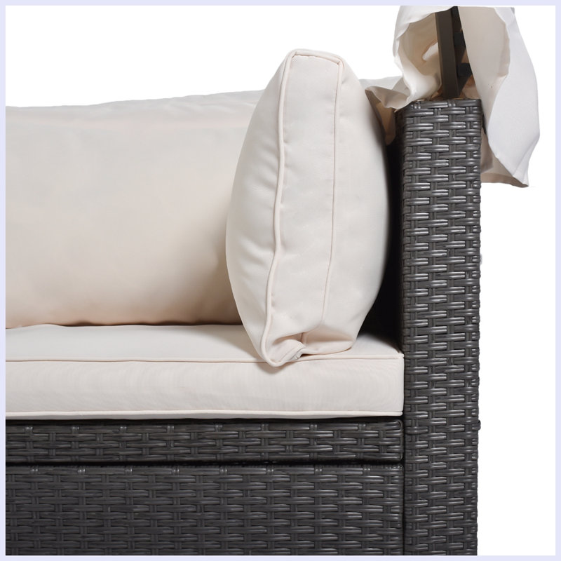 82.7'' Wide Wicker Patio Daybed with Cushions, Beige