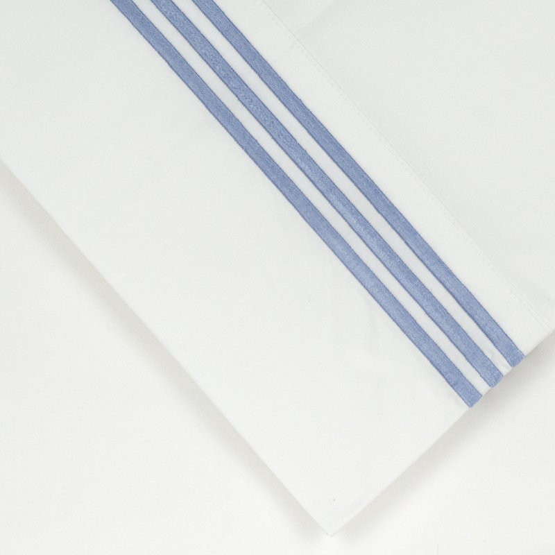 Ensemble de draps brodés en percale 100% coton à densité de tissage 300 fils Pointehaven, Très grand, Bleu