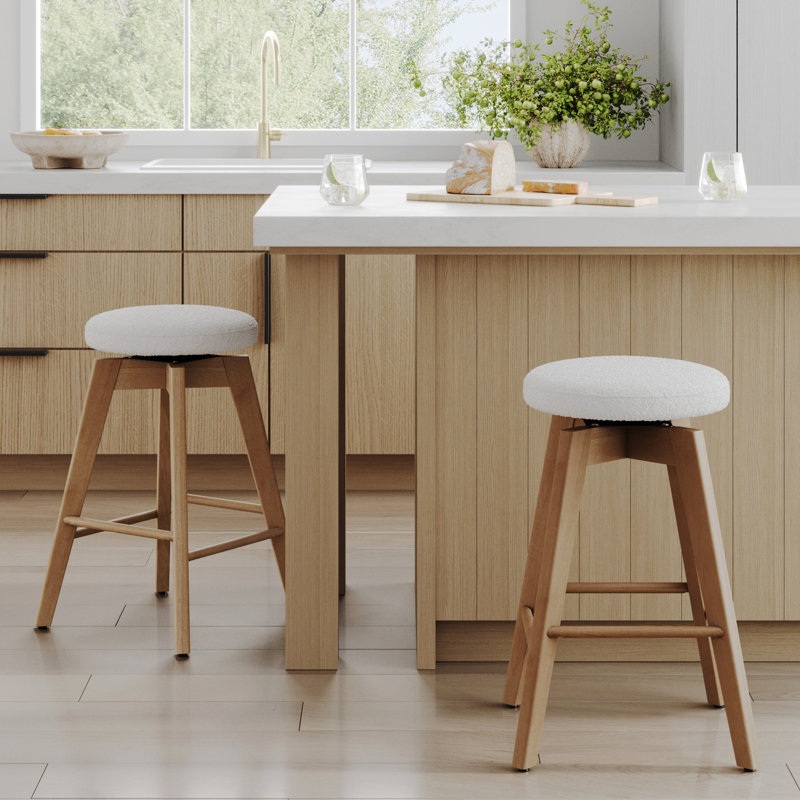 Tabouret de comptoir pivotant 26 po Amalia, Naturel / blanc bouclé, 1