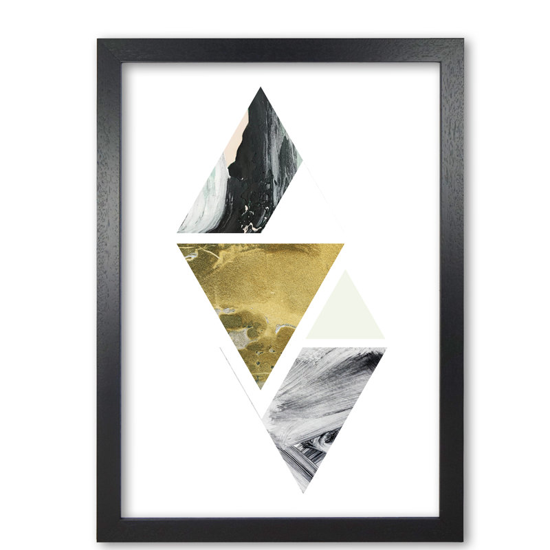 Textured Peach, Green And Grey Abstract Triangles - Print, Black Grain Frame, 30 cm H x 21 cm W x 5 cm D