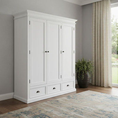 Vitrine standard 62 "avec cadre en bois massif blanc cassé et six tablettes
