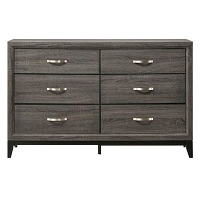 Mazie 58 Inch Modern 6 Drawer Dresser, Wood Frame, Gray Finish