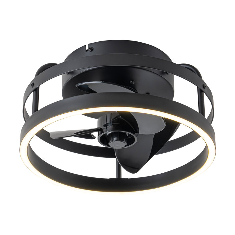 12 In. Black Low Profile Color Changing Led Flush Mount With Remote And App Smart Control Indoor Ceiling Fan With Dimmable Lighting