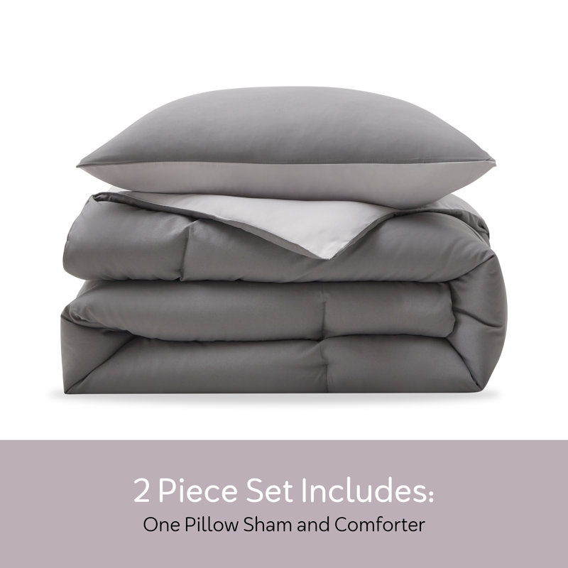 Ultra Soft Modern Reversible 2 Piece Comforter Set, Twin Comforter + 1 Standard Sham, Dark Gray/Light Gray