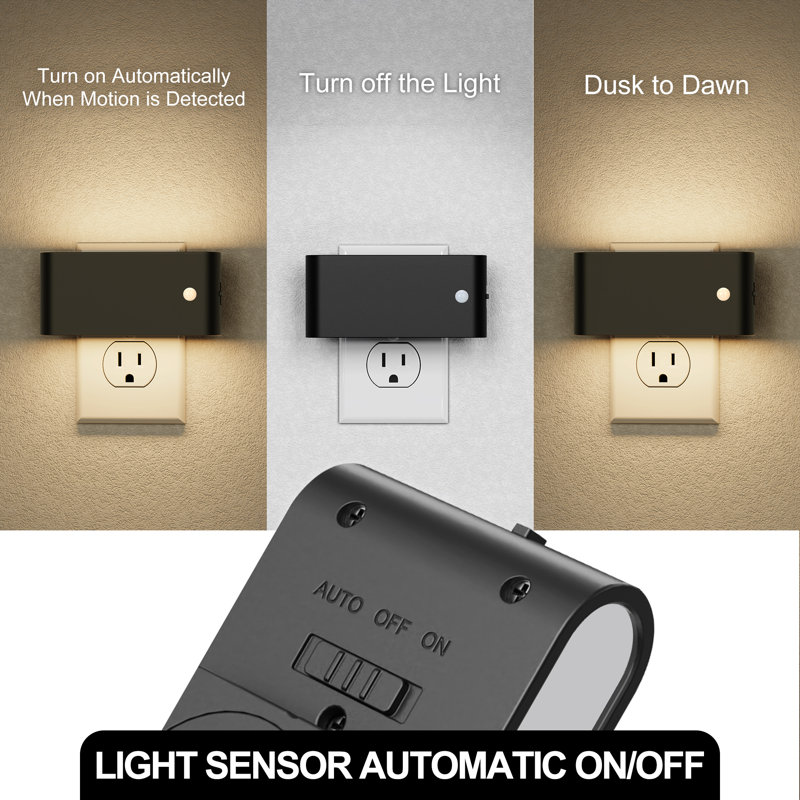 3000K Motion Sensor LED Night Light Plug Into Wall, Dimmable Nightlights Dusk To Dawn, Black