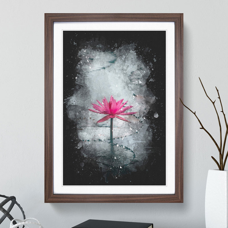 A Sacred Lotus Flower Paint Splash - Picture Frame Graphic Art, Walnut, 48cm H x 36cm W x 2cm D