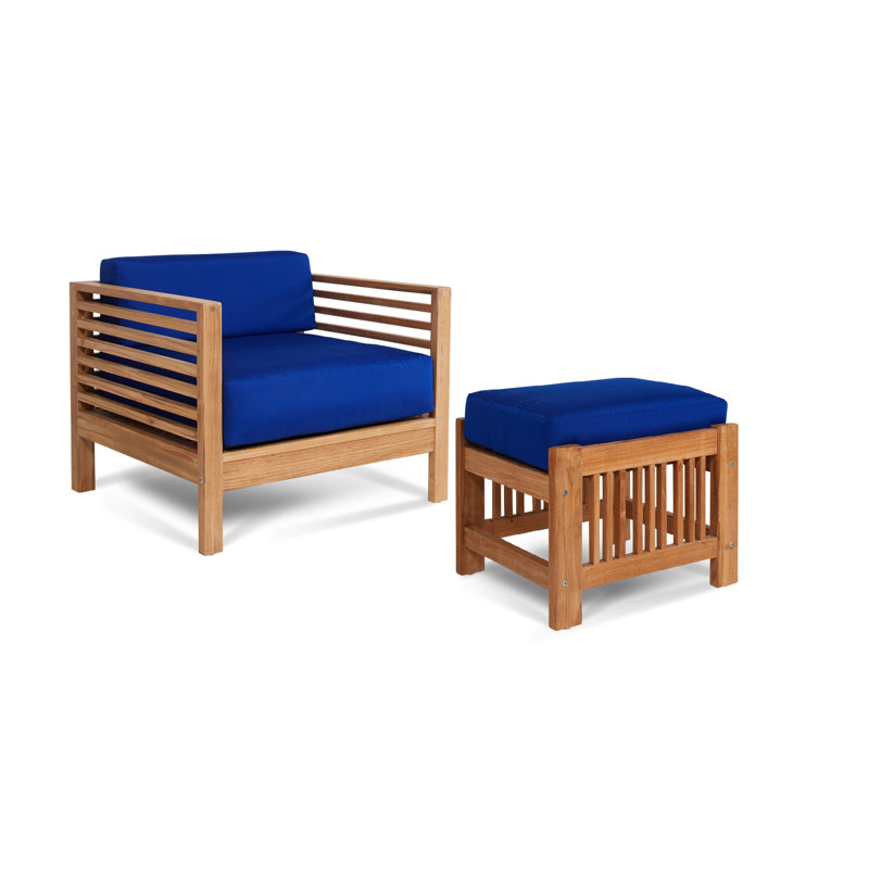 Summer 4 Piece Rattan Sunbrella Sofa Set with Cushions, Brown, Navy