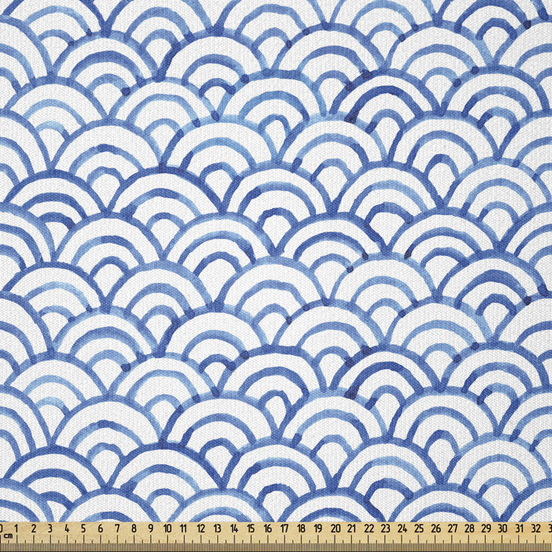 Tissu écaille de poisson au bord de la cour, motif aquarelle traditionnel dessiné à la main, aquarelle