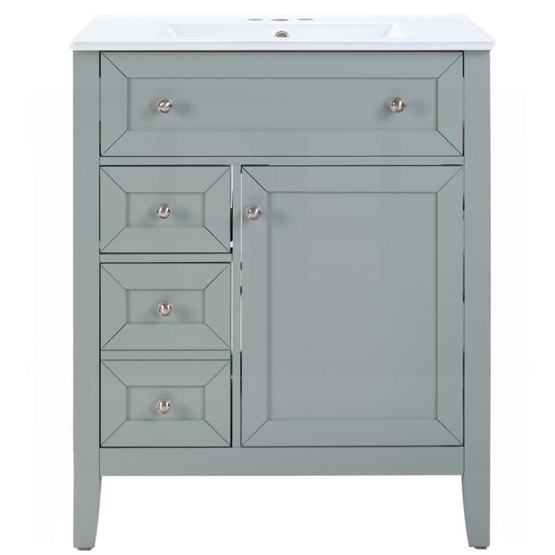 Meuble-lavabo en bois massif avec lavabo sous-comptoir en céramique - rangement spacieux, tiroirs à fermeture en douceur et capacité de charge de 70 kg en gris