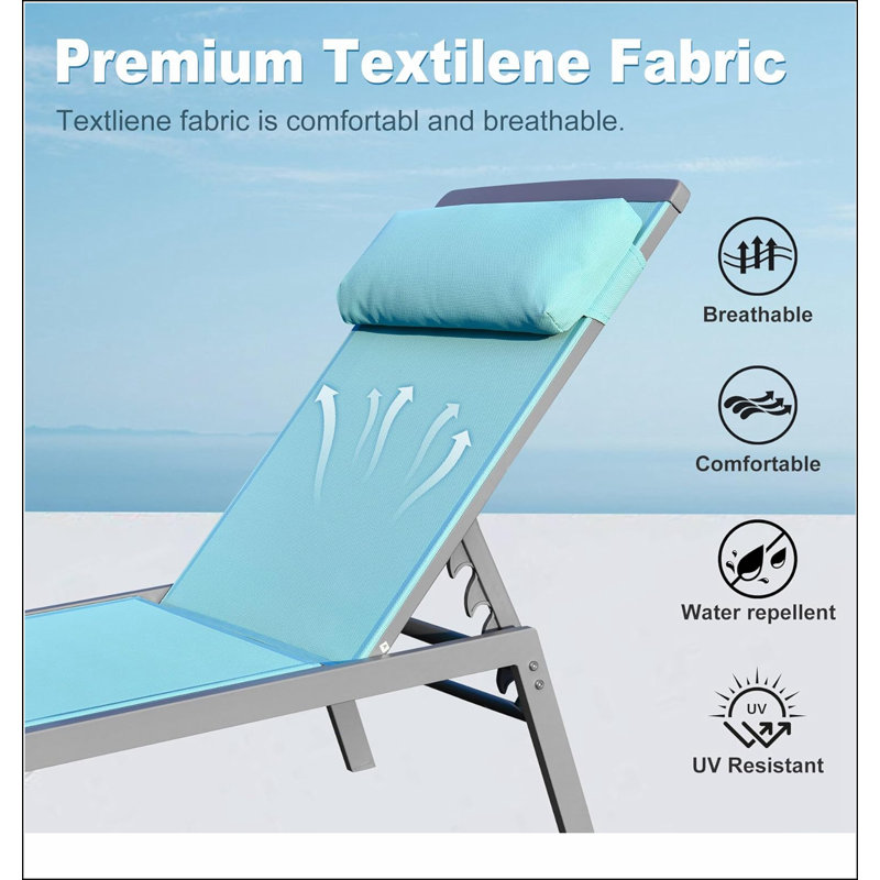 Ensemble de chaises longues de patio, chaises longues de piscine réglables en aluminium 3 pièces PVC-coated polyester