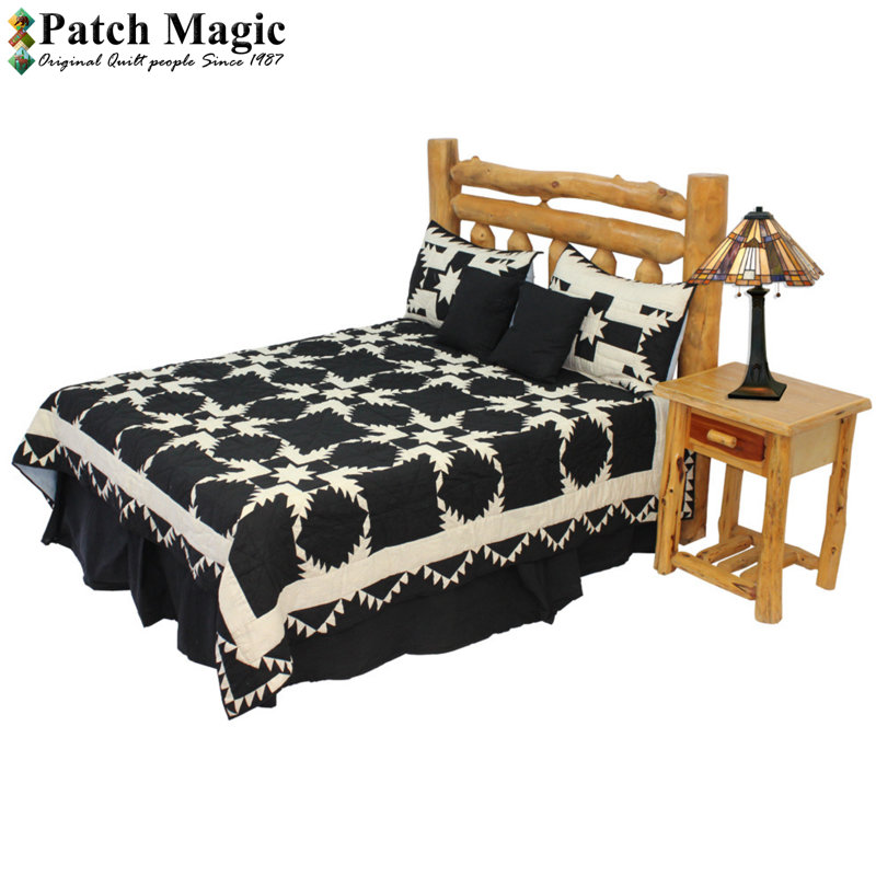 Spike Feathered Star Cotton Patchwork Quilt, Throw 