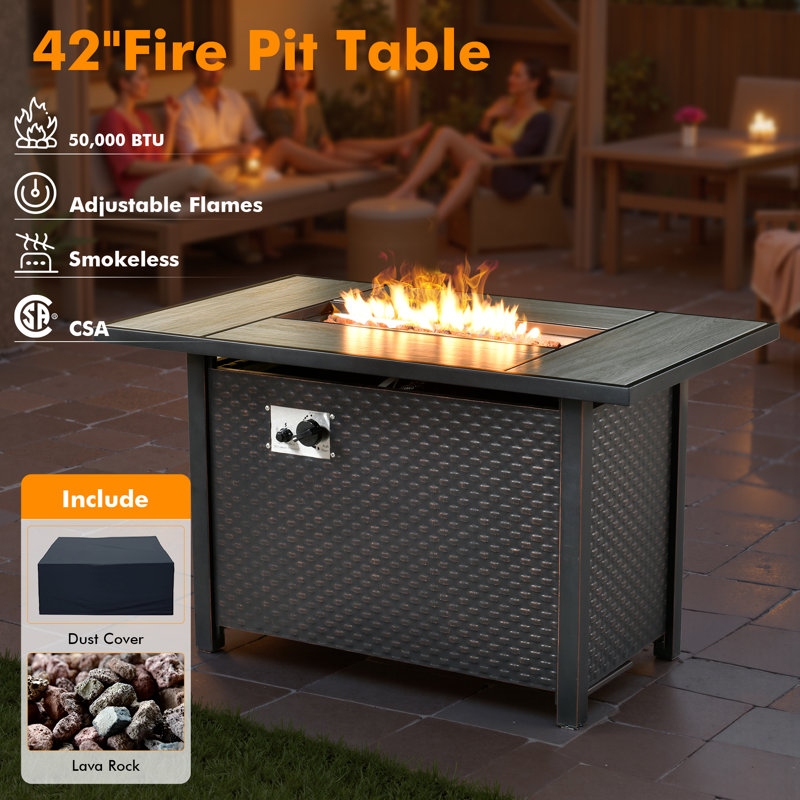 Ensemble de conversation d'extérieur pour 5 personnes Allcot, ensemble de canapé de patio en osier avec table basse éclairée et coussins