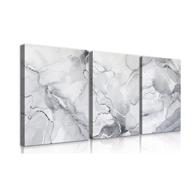 Gray White Wall Art Modern Silver Abstract Marble Canvas Wall Art Vertical Paintings Prints Posters Wall Decor Pictures For Living Room Bedroom Office Home Wall Decoration(12X16in)