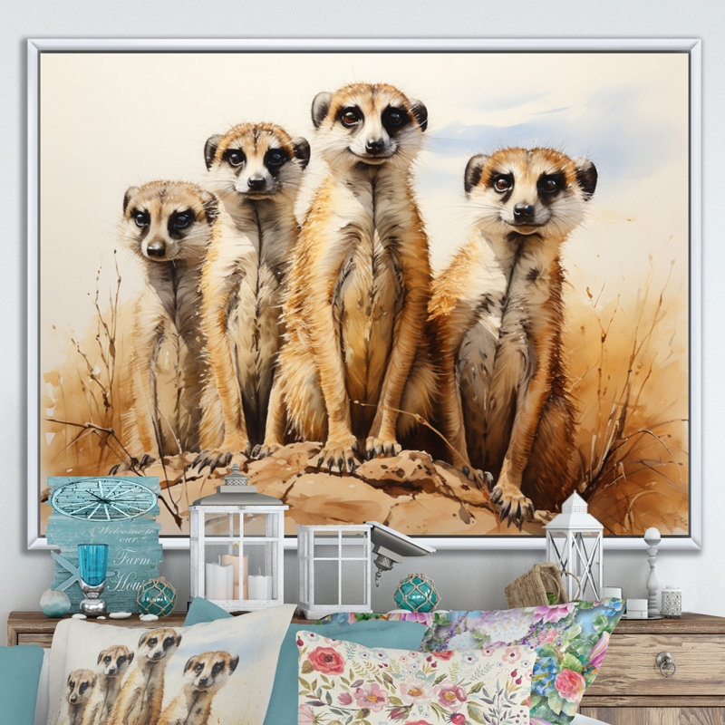 Impression sur toile, "Afrique suricate", H 34 po x l 44 po x P 1,5 po, Cadre flottant blanc