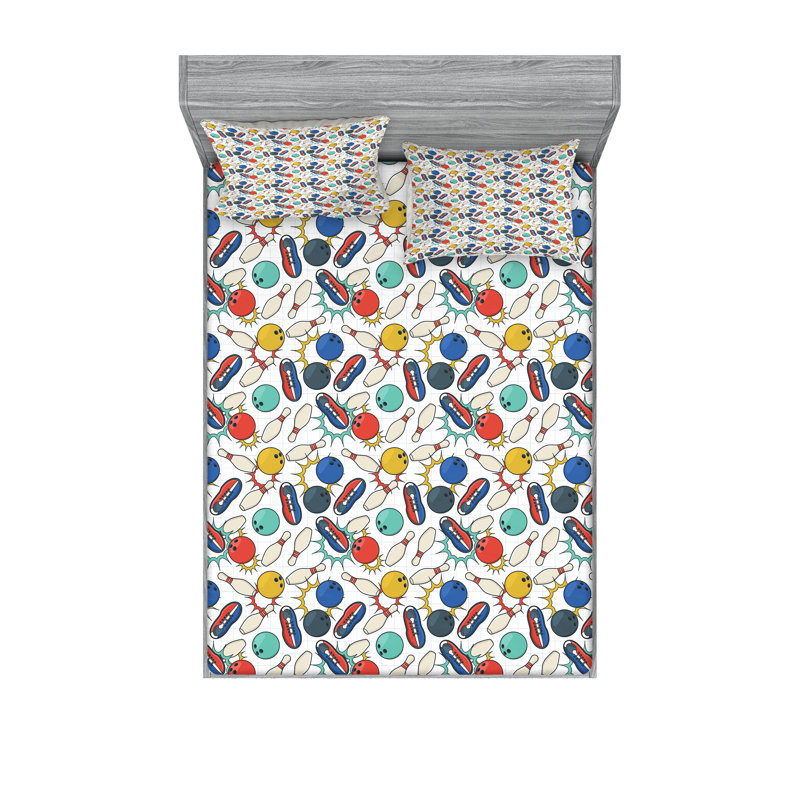 Multicolore drap-housse et coussin décoratif Ambesonne, Ensemble de draps-housses pour très grand lit + 4