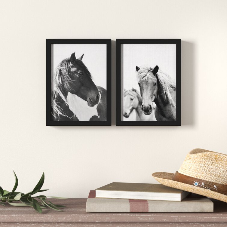 Wild Horses Black & White Wall Art Framed Canvas (incomplete, missing pieces)