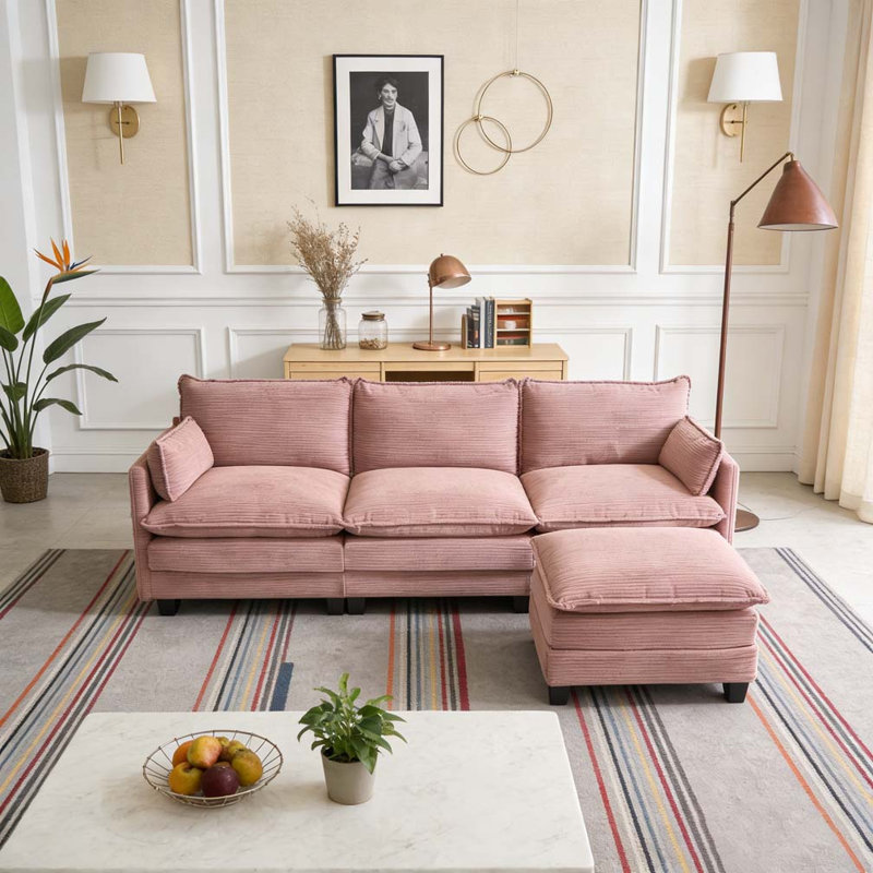 Canapé modulaire surdimensionné avec repose-pieds mobile, Rose