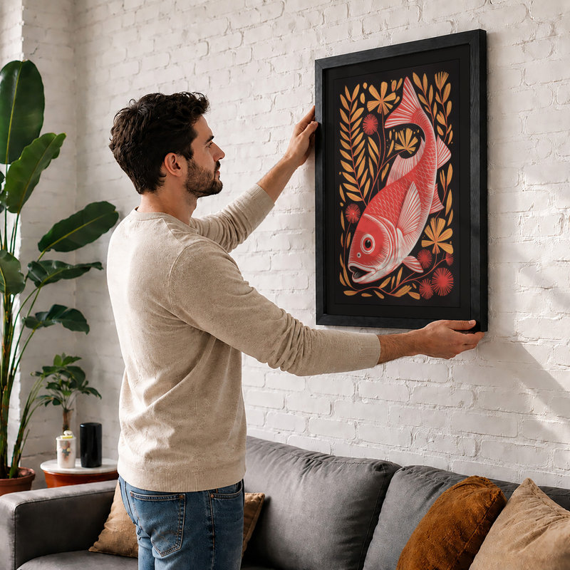 Coral Fish in Gold Boho - Framed Print, A3 - 42.0 x 29.7 cm, White