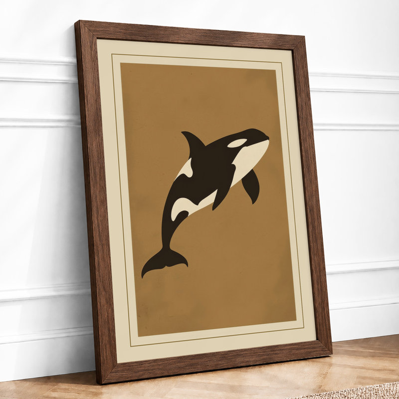 Orca Rising Minimalist - Framed Print, A4 - 29.7 x 21.0 cm, Walnut