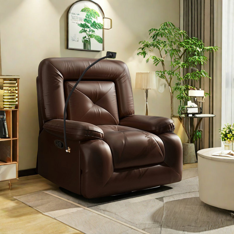 Fauteuil inclinable pivotant en faux cuir Taybree, Brun