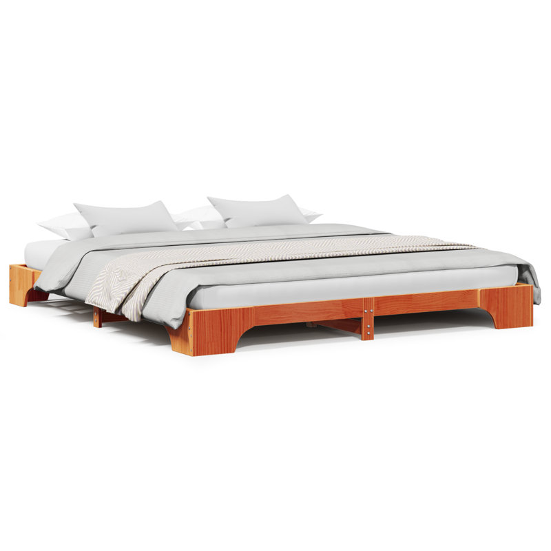 Bed Frame Solid Pine Wood, Super King (6'), Wax Brown