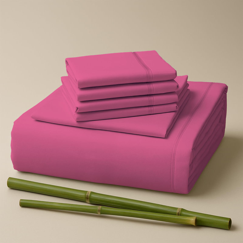 Premium Rayon From Bamboo Blend Sheet Set With Deep Pockets, Cooling and Breathable, Bright Pink