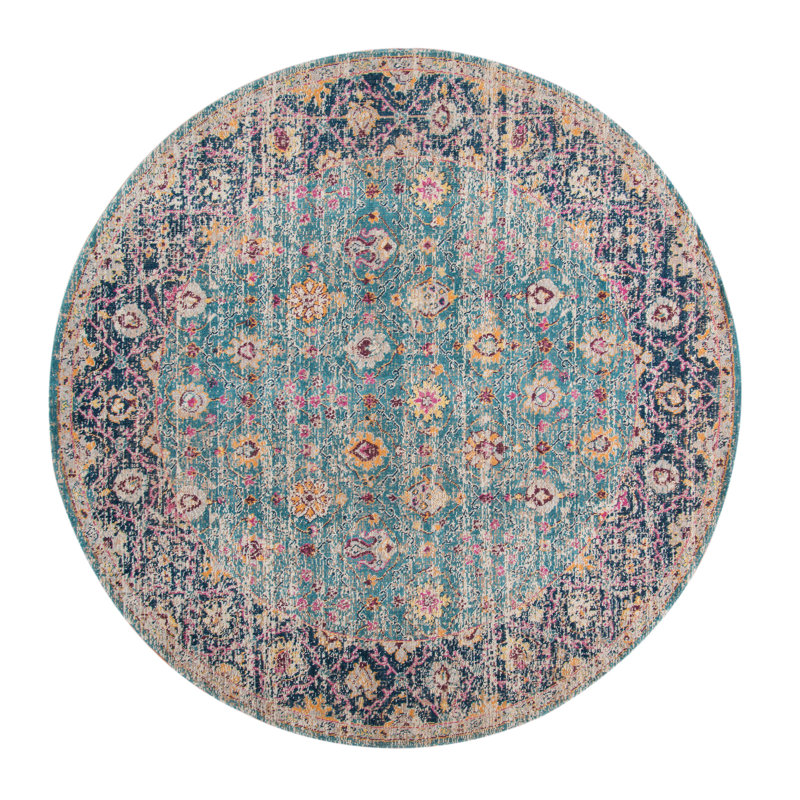 Kinslee Traditional Bordered Low Pile Performance Area Rug, Round 6'7"
