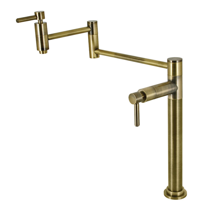 Kingston Brass Two-Handle 1-Hole Deck Mount Pot Filler Faucet, Brushed Brass, Lever Handle