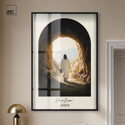 Décoration murale "He is Risen Cave" par Art Remedy, cadre noir, 36 x 54